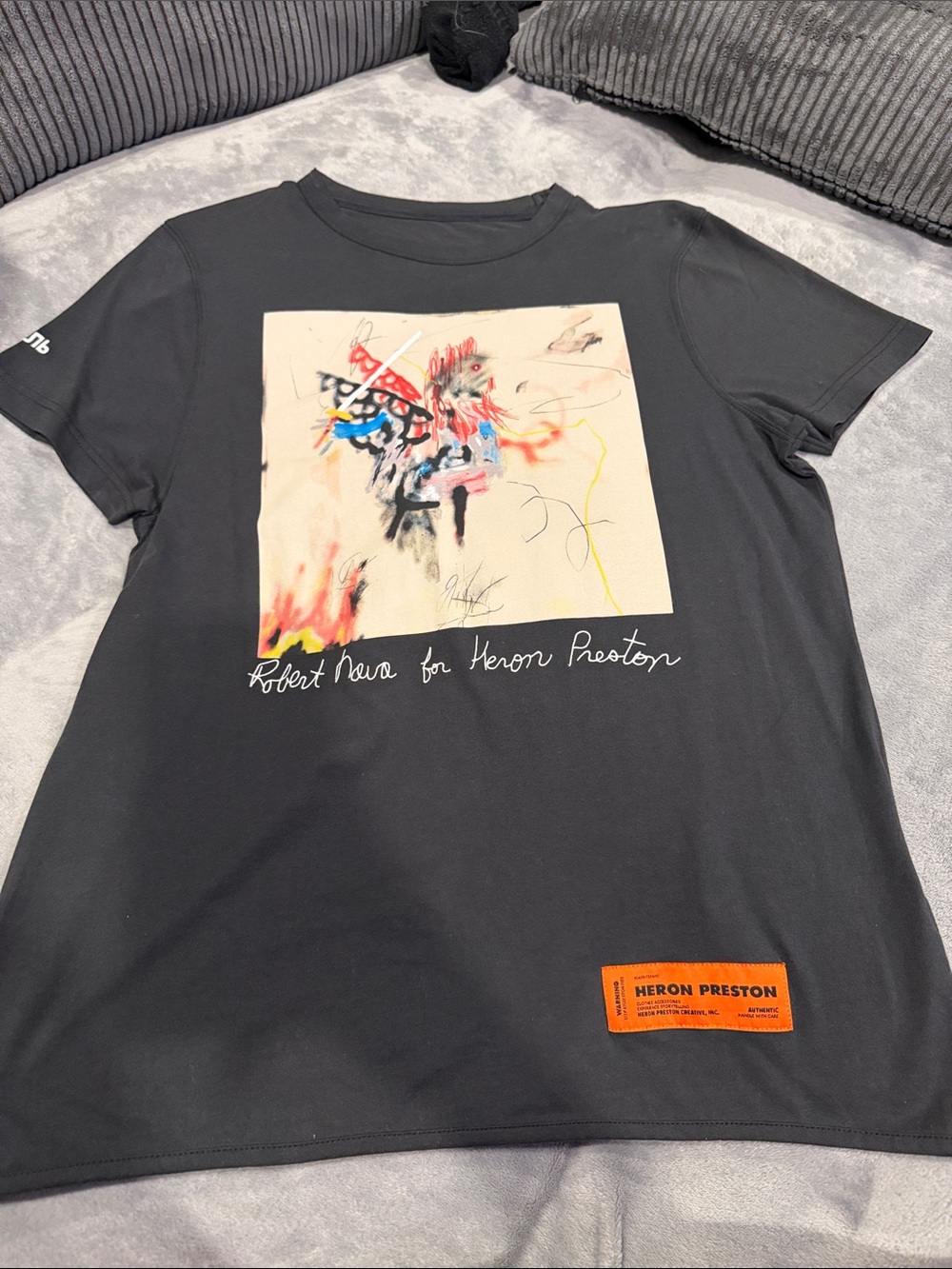 Heron Preston Black Graphic Short Sleeve Tee with Orange Label
